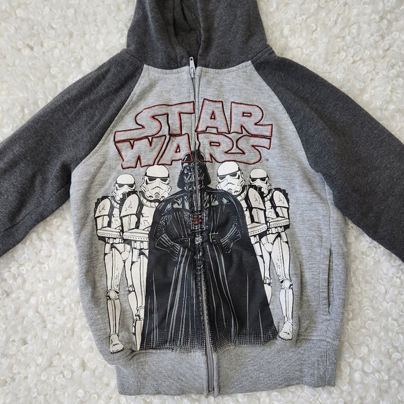 Star Wars Kids Black Gray Zip-Up Hoodie Sz M 7/8 Darth Vader Graphic Sweatshirt - Picture 3 of 5
